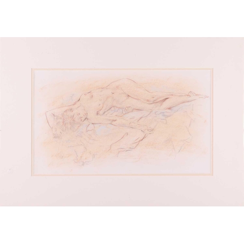 82 - † Attributed to Franco Matania (Italian, 1922 - 2006), recumbent female nude, unsigned, pencil and p... 