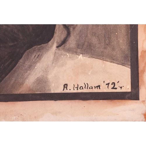 381 - A Hallam (20th century), a portrait of Vivian Stanshall, watercolour, signed and dated '72, believed... 