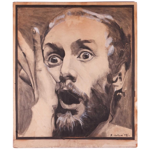 381 - A Hallam (20th century), a portrait of Vivian Stanshall, watercolour, signed and dated '72, believed... 