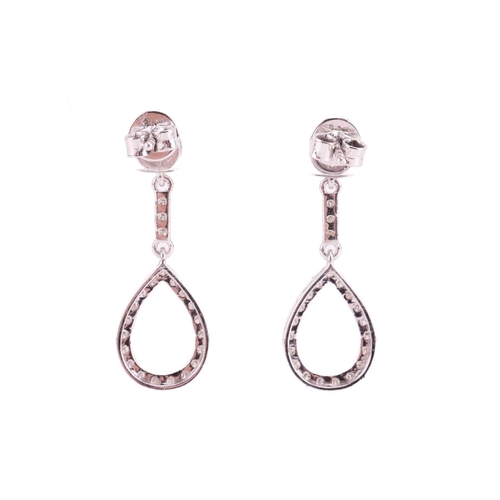 125 - A pair of diamond drop earrings, set with round brilliant cut diamonds in a drop shape and cluster d... 