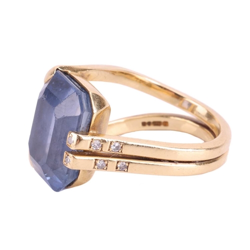 137 - An unheated colour-change Ceylon sapphire solitaire ring, featuring an octagonal step-cut sapphire o... 