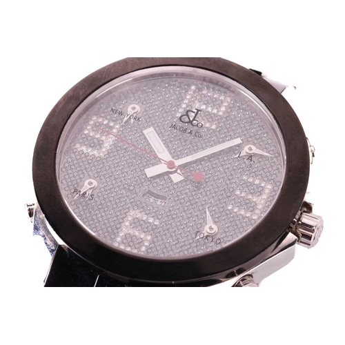 153 - A Jacob & Co Five Time Zone Diamond Set Watch. Model: Serial: S6620 Case Material: Steel Case diamet... 