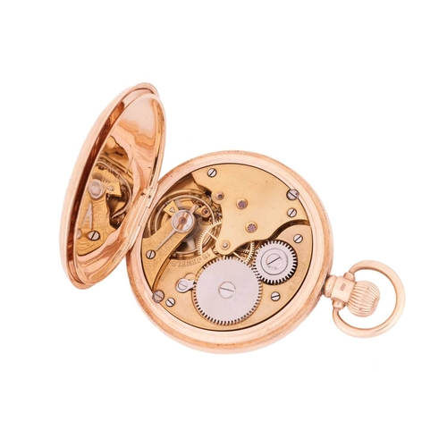 195 - A 9ct gold half-hunter pocket watch featuring a keyless wound Swiss movement in a yellow gold case m... 