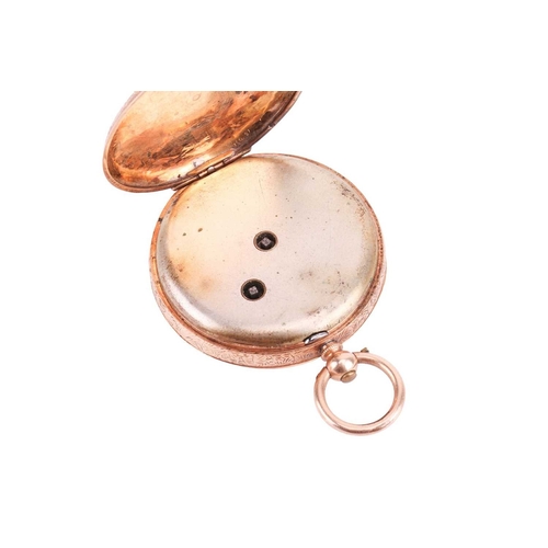 196 - An early twentieth-century open-face pocket watch, with a gold face in a yellow metal embossed case ... 