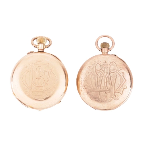 198 - Two open-faced pocket watches, comprising a 9ct gold pocket watch featuring a gold face in an engrav... 