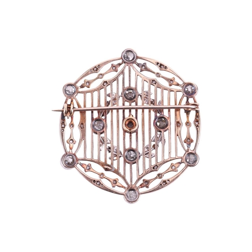 4 - An Edwardian diamond brooch circa 1910, designed in a circular lattice design, with an applied garla... 