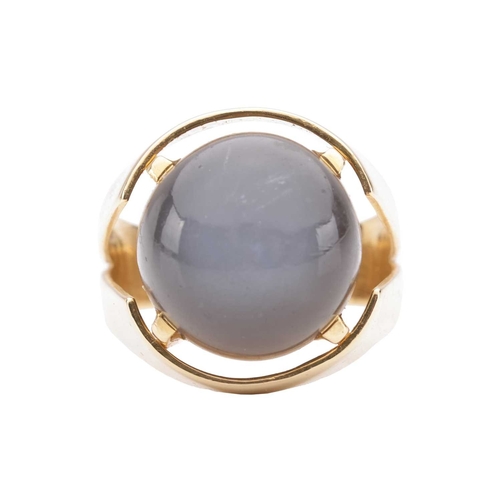 58 - A grey moonstone cabochon cocktail ring, featuring a round moonstone cabochon of 13.5 x 13.5 x 9.0 m... 