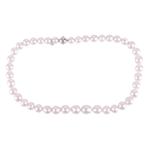 59 - Mikimoto - a single-strand South Sea pearl with a diamond-set clasp, comprising a row of graduated p... 