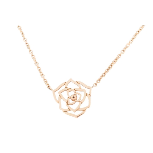 64 - Piaget - a diamond-set rose Dentelle necklace in 18ct rose gold, the openwork rosette pendant highli... 