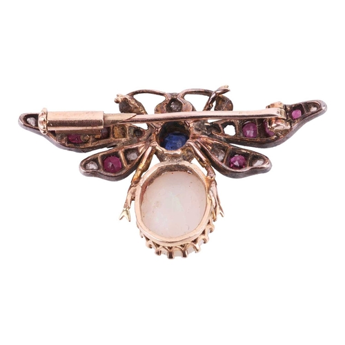 66 - A Victorian gem-set butterfly brooch, the butterfly's thorax and abdomen set with a sapphire and pre... 