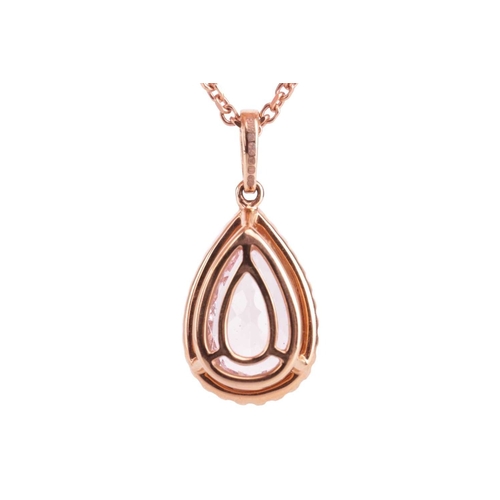 70 - A morganite and diamond-set pendant, the pear-shaped morganite with an estimated carat weight of 2.0... 