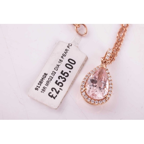 70 - A morganite and diamond-set pendant, the pear-shaped morganite with an estimated carat weight of 2.0... 