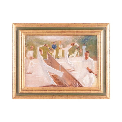 50 - European School (Early 20th Century), The Doubles Tennis Match, unsigned, oil on canvas, 27 x 38 cm,... 