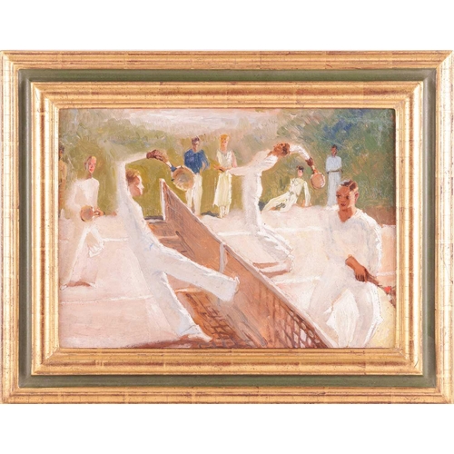 50 - European School (Early 20th Century), The Doubles Tennis Match, unsigned, oil on canvas, 27 x 38 cm,... 