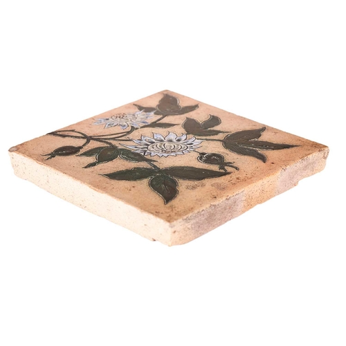 39 - A 19th-century stoneware tile, probably by Martin Brothers (unsigned), with incised floral decoratio... 