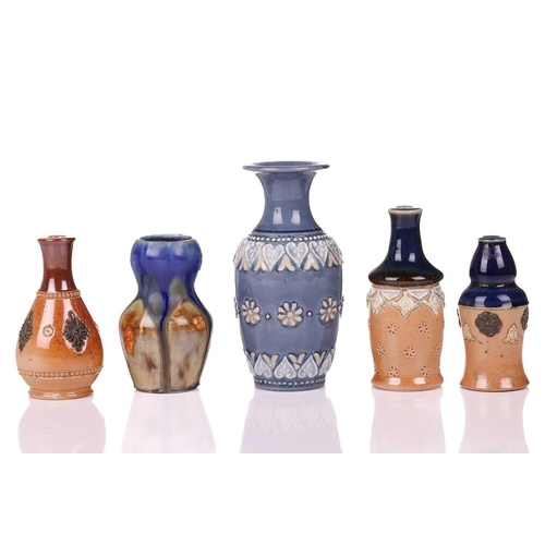 52 - A collection of late 19th / early 20th century Royal Doulton miniature stoneware vases, the tallest ... 