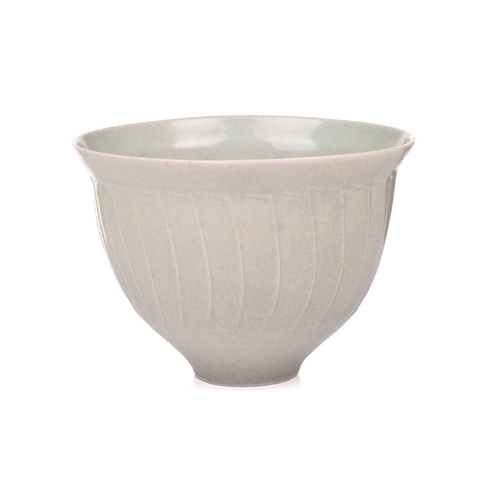 58 - David Leach (1911-2005), a pale celadon green footed bowl, of ribbed design, indistinct impressed ma... 