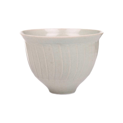 58 - David Leach (1911-2005), a pale celadon green footed bowl, of ribbed design, indistinct impressed ma... 