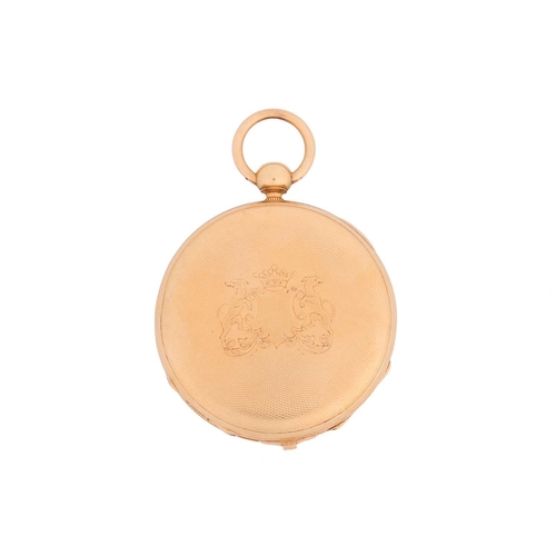 237 - An 18ct yellow gold open-face pocket watch, featuring a key wound movement in an 18ct gold case meas... 