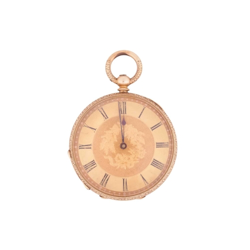 238 - An open-faced pocket watch, gilt dial with Roman numerals against a machine turned background, the r... 