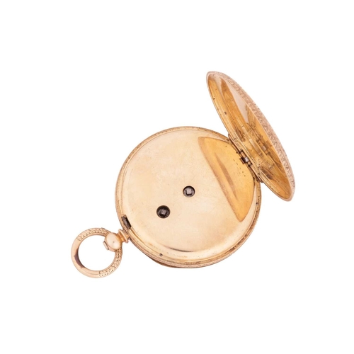 238 - An open-faced pocket watch, gilt dial with Roman numerals against a machine turned background, the r... 