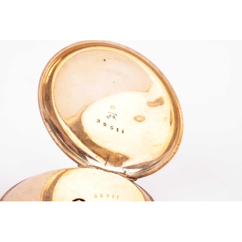 238 - An open-faced pocket watch, gilt dial with Roman numerals against a machine turned background, the r... 
