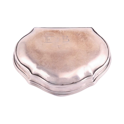 288 - A George II silver snuff box in leather case, by Robert Collier, London 1753, of cartouche shape, hi... 