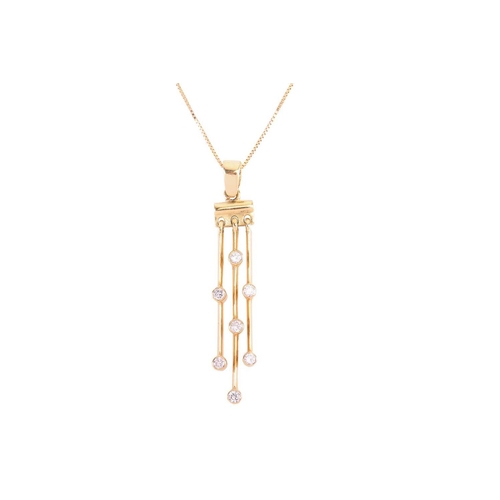 58 - A diamond-set tassel necklace in 18ct yellow gold, suspended with three articulated bars, interspers... 