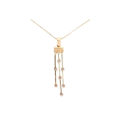 58 - A diamond-set tassel necklace in 18ct yellow gold, suspended with three articulated bars, interspers... 