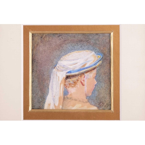 102 - Helen Allingham (1848 - 1926), Portrait of a girl in a red headscarf, initialled HA (lower left), wa... 