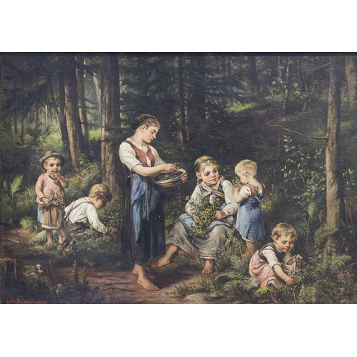 107 - Rosa Schweninger (1849-1918) Austrian, 'Die Kleinen Beerenpflückers' [The Little Berry Pickers], lar... 