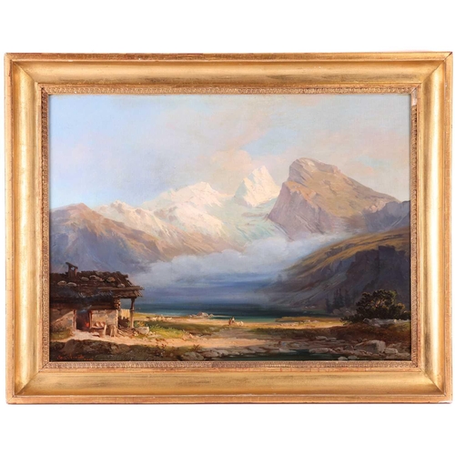110 - Josef Arnold (1788-1879) Austrian, 'Glescherpartie', oil on canvas, signed and dated 1853, 46.5 cm x... 