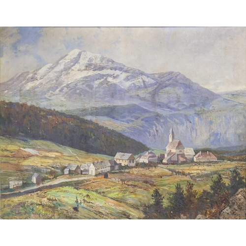 111 - Karl Vikas (187-1934) Austrian, 'Gebirgslandschaft' [Mountain Landscape], large oil on canvas, signe... 