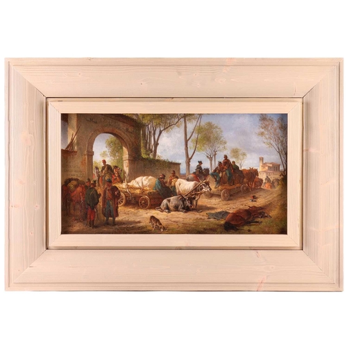 115 - Eugen Adam (1817-1880) German, 'Eingang zu einer Osteria', oil on canvas, signed, 30 cm x 56 cm in a... 