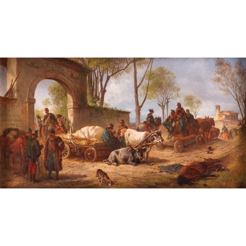 115 - Eugen Adam (1817-1880) German, 'Eingang zu einer Osteria', oil on canvas, signed, 30 cm x 56 cm in a... 