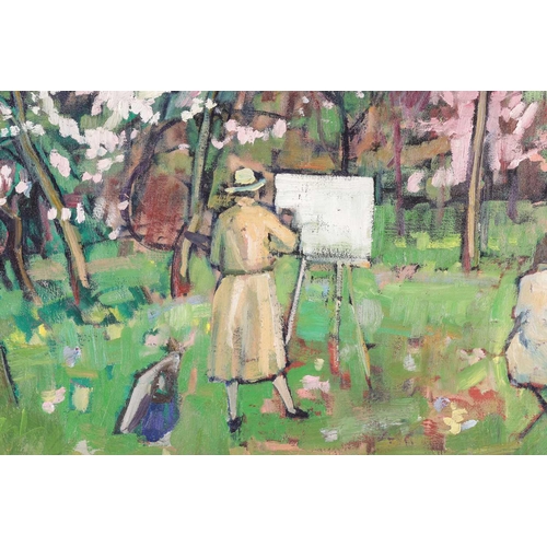 117 - Llewellyn Petley Jones (1908-1986) Welsh, Painters in an Orchard, signed 'Petley' (lower left), oil ... 