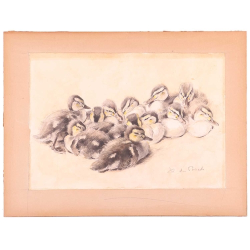 126 - † Xavier de Poret (French, 1894 - 1975), A group of nestling ducklings, signed 'X de Poret' (lower r... 