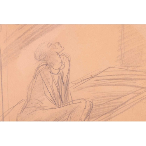 139 - † Sir Jacob Epstein (1880-1959), Figure on a bed, pencil, 26.5 cm x 31 cm, framed and glazed 46 cm x... 