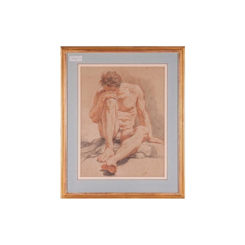 143 - French School, 19th century, Seated male nude, his head resting on his knee, Collectors stamp for Ma... 