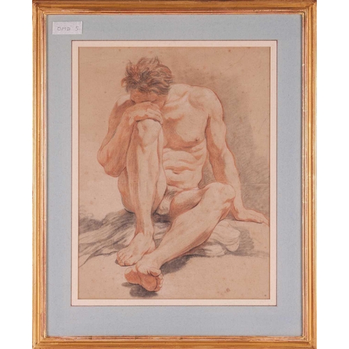 143 - French School, 19th century, Seated male nude, his head resting on his knee, Collectors stamp for Ma... 