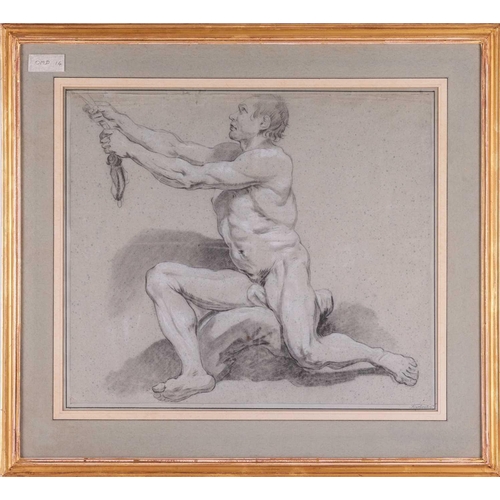 145 - French School, 18th century, Seated nude male holding a rope, attributed to 'Restout' in pencil on t... 