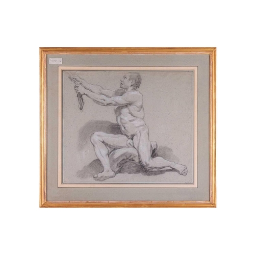 145 - French School, 18th century, Seated nude male holding a rope, attributed to 'Restout' in pencil on t... 