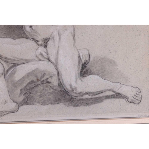 145 - French School, 18th century, Seated nude male holding a rope, attributed to 'Restout' in pencil on t... 