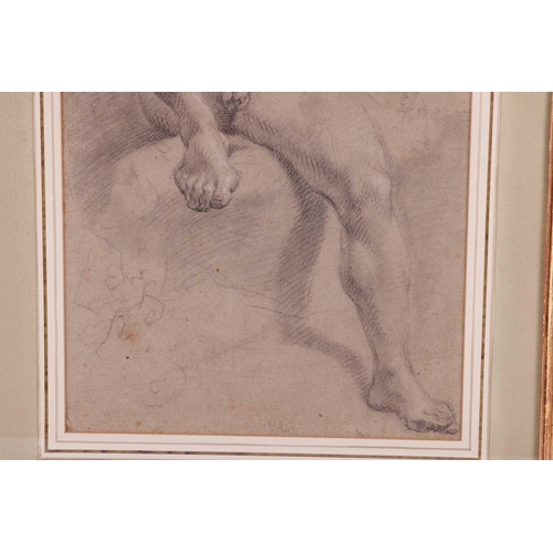165 - Attributed to Louis de Boulogne (French, 1609 - 1674), Seated male nude leaning left, black chalk he... 