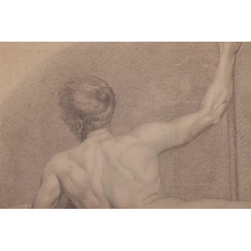 194 - French School, 19th century, A reclining male nude, inscribed and signed 'Approuvé pour L'Antique J ... 