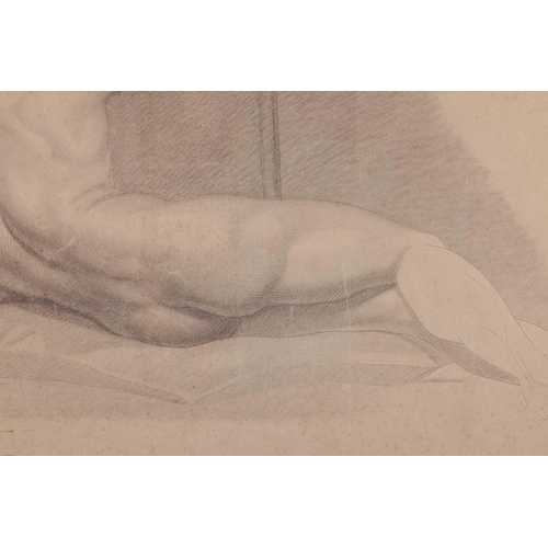 194 - French School, 19th century, A reclining male nude, inscribed and signed 'Approuvé pour L'Antique J ... 