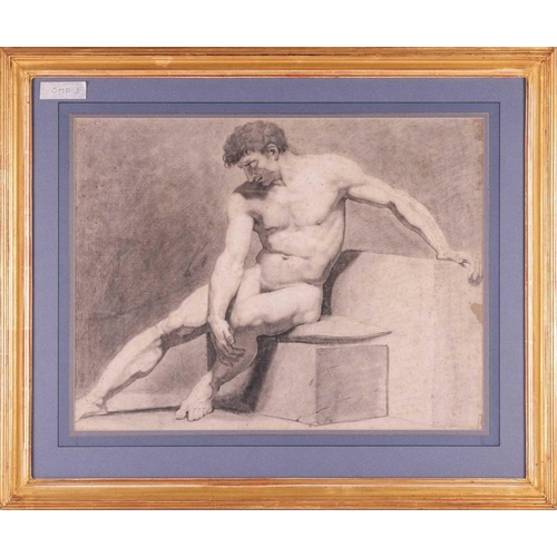 195 - Jean-Germain Drouais (French, 1763 - 1788), seated male nude, black chalk heightened in white, 44 x ... 