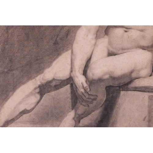 195 - Jean-Germain Drouais (French, 1763 - 1788), seated male nude, black chalk heightened in white, 44 x ... 