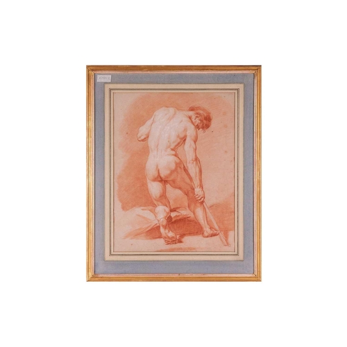 196 - Pierre Chasselat (French, 1753 - 1814), Male nude leaning on a staff, red chalk heightened with whit... 