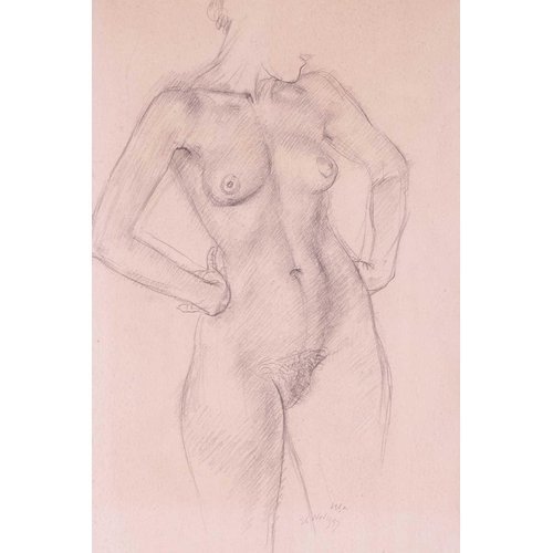 199 - † Robert Sargent Austin RA (1895-1973), 'Female Nude', 1947, pencil on pink washed paper, signed and... 